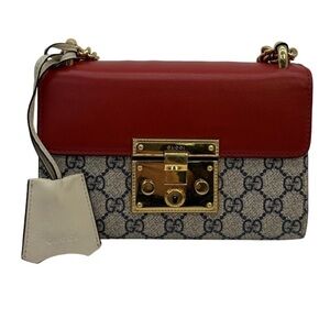 Gucci GG Supreme Chain Shoulder Bag Red Leather Authentic